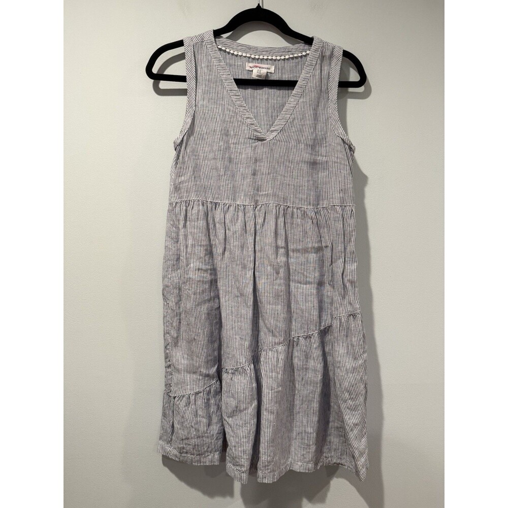 Lucky Brand 100% Linen Dress Womens XS Striped Coastal Beach Travel Vacation